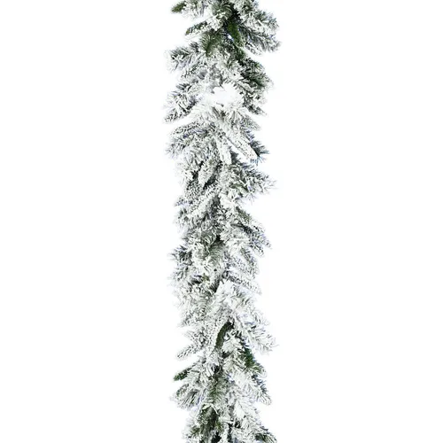 Garland - 12' - Flocked White - Unlit - Green Branches