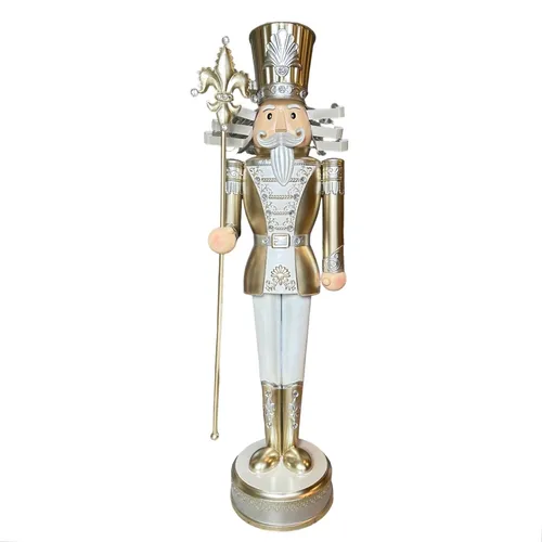 755 - Nutcracker - 4.5' - Gold/White - Holding Scepter - Metal