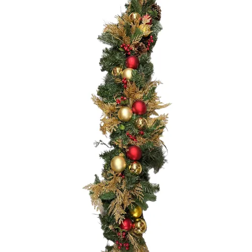 Swag Garland - 5' Lit - Gold Foliage w Ornaments - Berries/Pinecones