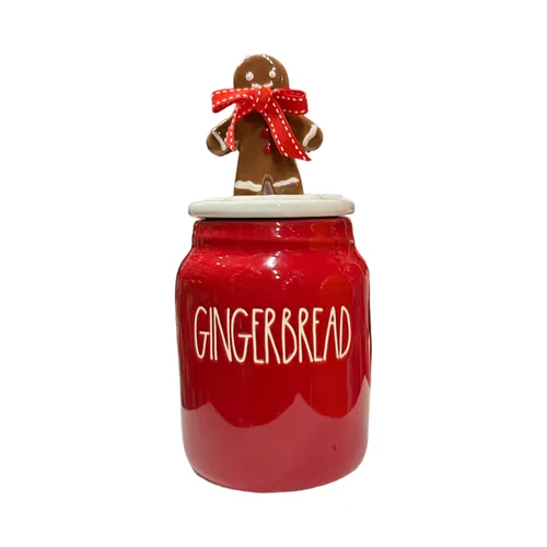Smalls - Gingerbread Cookie Jar - 9” - Red/White/Brown - Ceramic