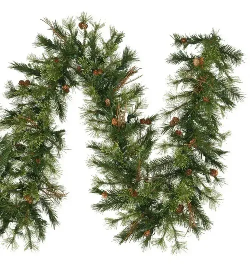 Garland - 12' - Green - *Lit* - Mixed Pine - with Pinecone - 14