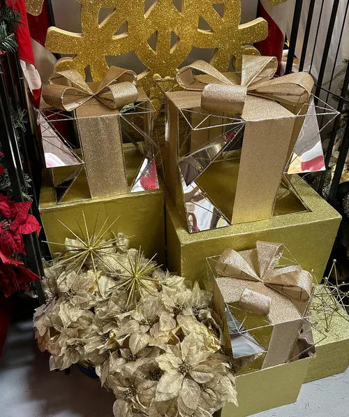 Oversized - Gift Box - Gold / Champagne - Geometric Glitter and Mirrored - Medium