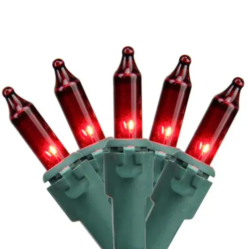 L08 - Light Strand - 25' - Green Cord - End To End - Red - Incandescent