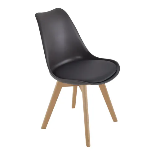 Black Leather Chair with Wooden Legs