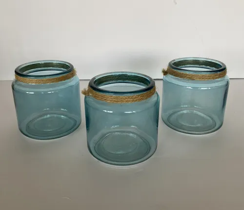 Blue Glass Jars with Twine