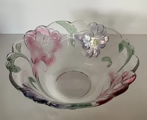 Glass Flowered Fruit Bowl