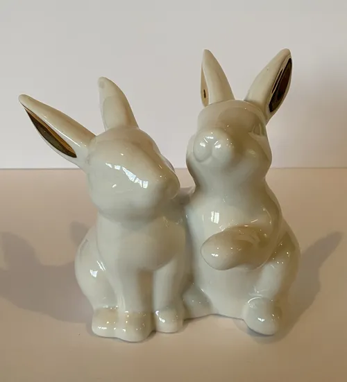 Two White Rabbits Figurine