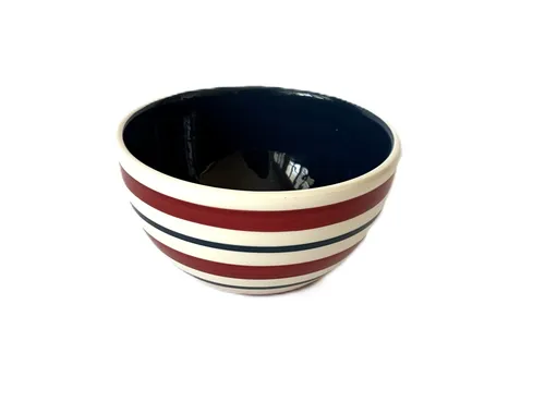 Red White and Blue Ceramic Striped Bowl