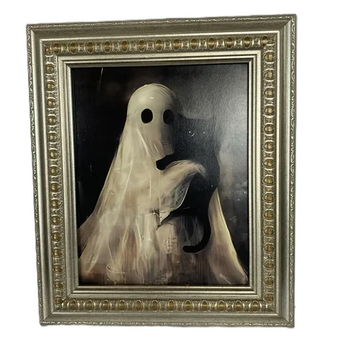 Ghost Holding a Black Cat Framed Print