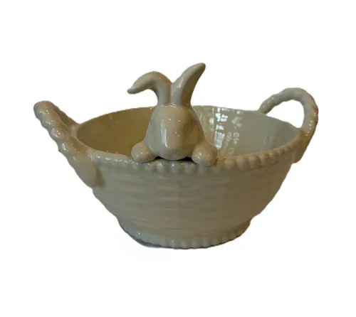 Large White Ceramic Bunny Bowl