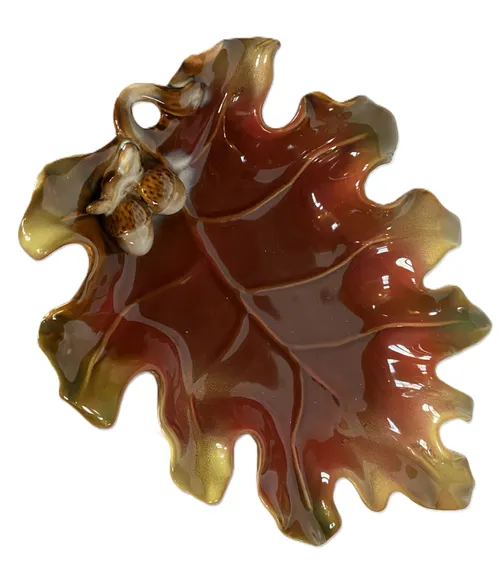 Red and Gold Oak Leaf Candy Dish