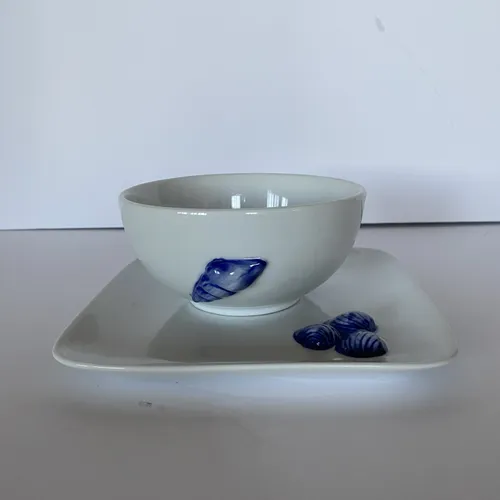 Blue Seashell bowl and square plate