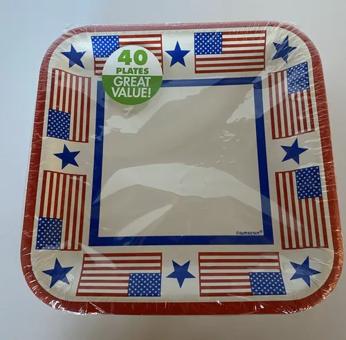 Flag American Flag Square Paper Plates, 40 Count