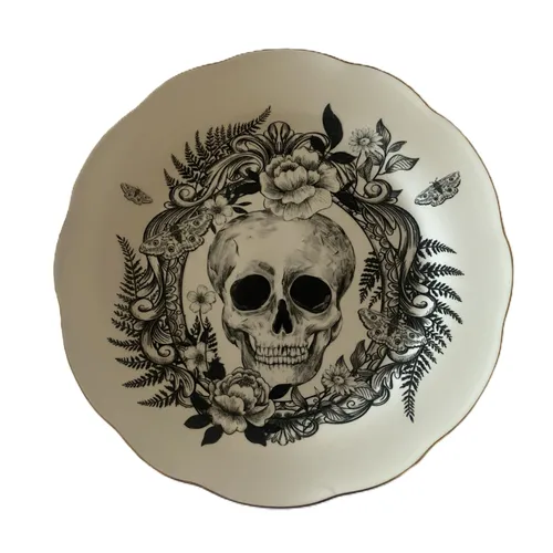 Skull and Flower Dinner Plates, Set of 4