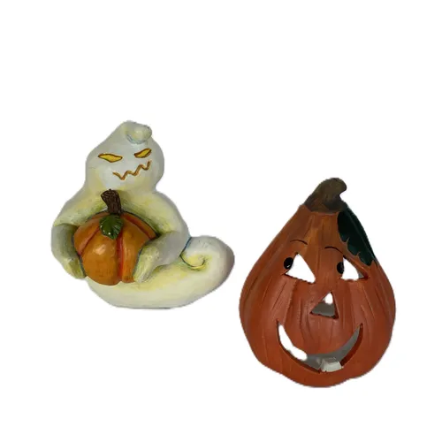 Hand-Painted Ghost and Pumpkin Tealight Set