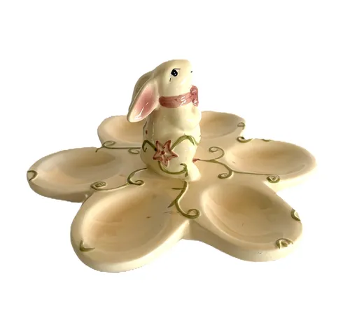 White Ceramic Bunny Deviled Egg Plate