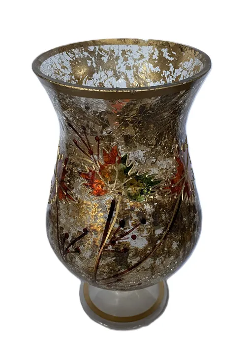 Glass Hurricane Lamp with Gold Fall Leafing