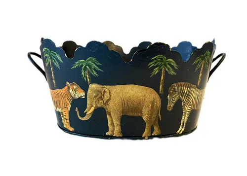 Tin Basket with Jungle Animals
