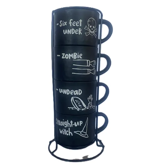 Halloween Sayings Coffee Mug Set with Stand