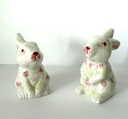 White and Pink Ceramic Bunny Pair