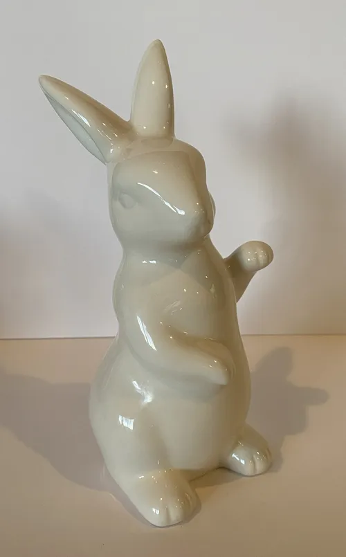 Standing White Rabbit Figurine with Paw Raised
