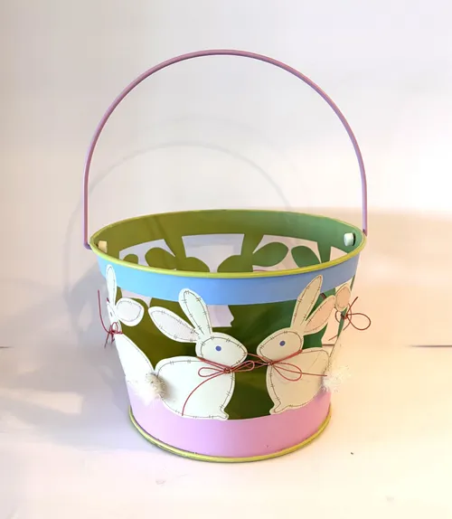 Metal Easter Basket with Bunny Detail