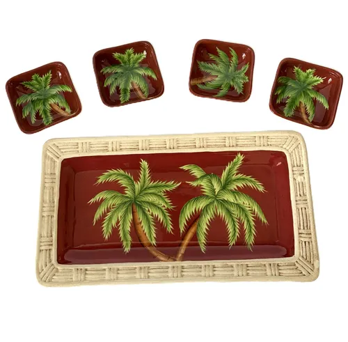 Palm Tree Platter with Four Small Bowls