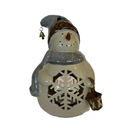 Blue Scarfed Snowman Tealight Holder
