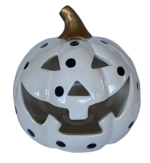 White Polka-Dot Jack-o-Lantern Tealight Holder