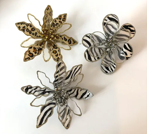 Animal Print Flower Clips, Set of 3