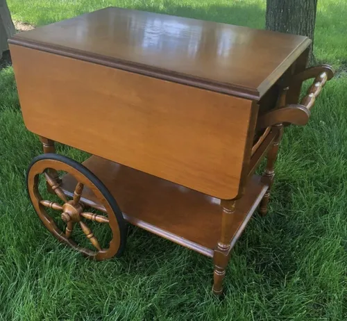 Wooden Rolling Tea Cart Server