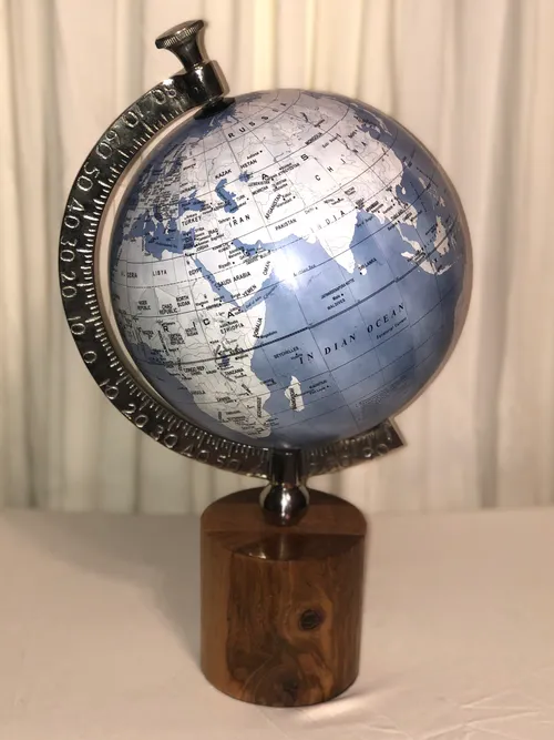Globe - Blue with Silver and Wood Trim