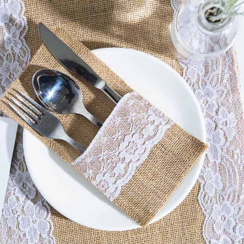Burlap and Lace Silverware Holder