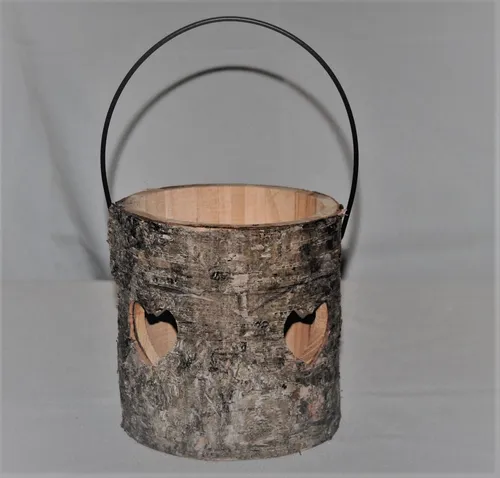 Lantern - Rustic Bark with Heart Cutouts
