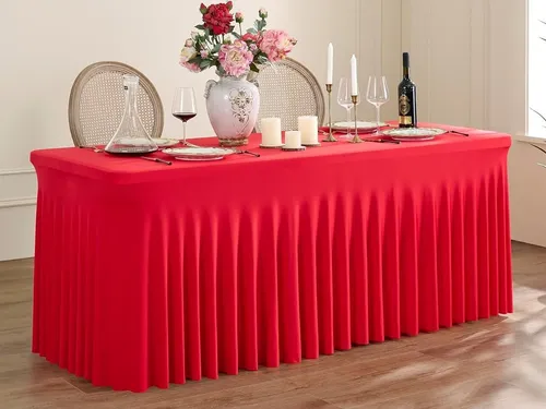 Tablecloth - 6' Spandex Rectangular Wavy - Red