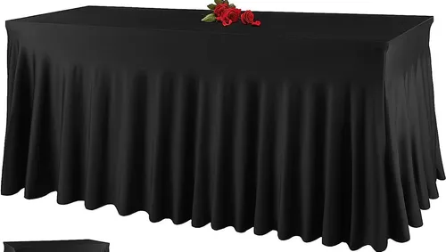 Tablecloth - 8' Spandex Rectangular Wavy - Black