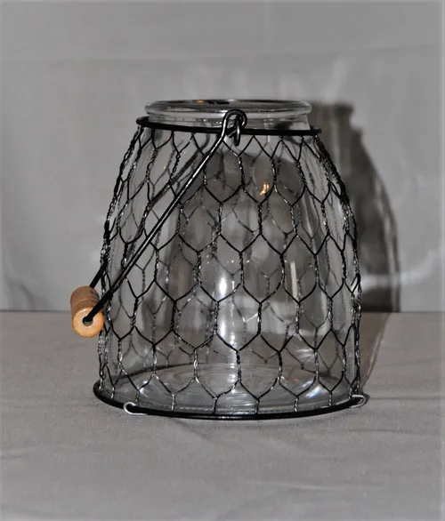 Lantern - Black Chicken Wire over Clear Glass