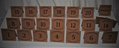 Table Numbers Set - Natural Brown 1 - 20 + Reserved Cards