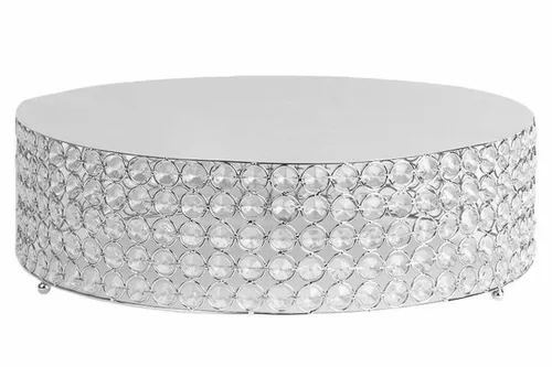 Cake Stand - Crystal Beaded Round Silver Plated