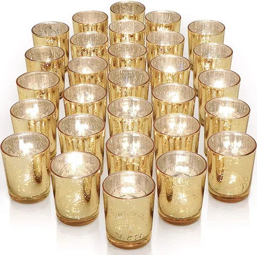 Candle Holder - Mercury Glass Speckled - Gold