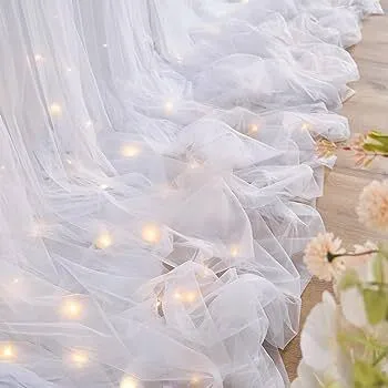 Backdrop Curtain 20' W x 10' H - White Organza with LED Lighs
