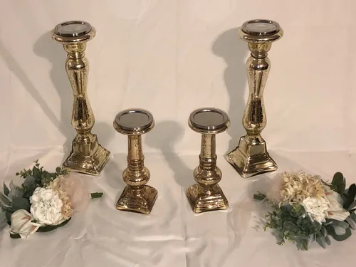 Candle Holder - Pillar - Gold Mercury Glass