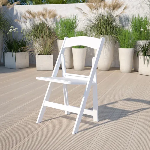 Chair - White Resin Folding Chair with Vinyl Padded Seat Cushion