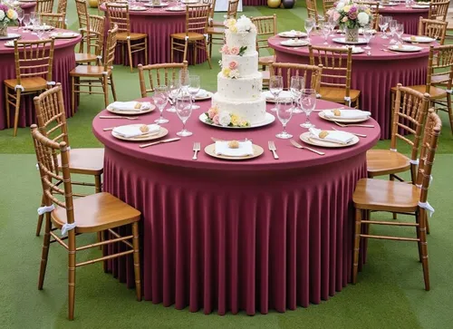 Tablecloth - 5' Spandex Round Wavy - Burgundy