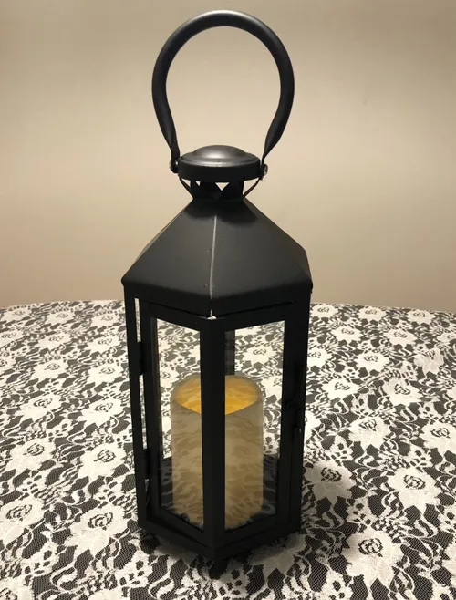 Lantern - Black Metal with Flameless Battery Operated Candle Included