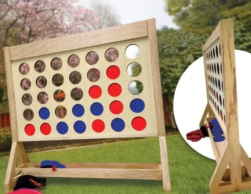 Game - 4 in a Row with Giant Blue & Red Playing Discs - Wooden - MEGA Size