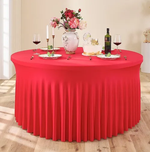 Tablecloth - 5' Spandex Round Wavy - Red