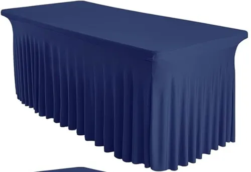 Tablecloth - 6' Spandex Rectangular Wavy - Navy Blue