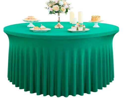 Tablecloth - 5' Spandex Round Wavy - Emerald Green