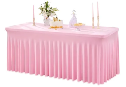 Tablecloth - 6' Spandex Rectangular Wavy - Pink